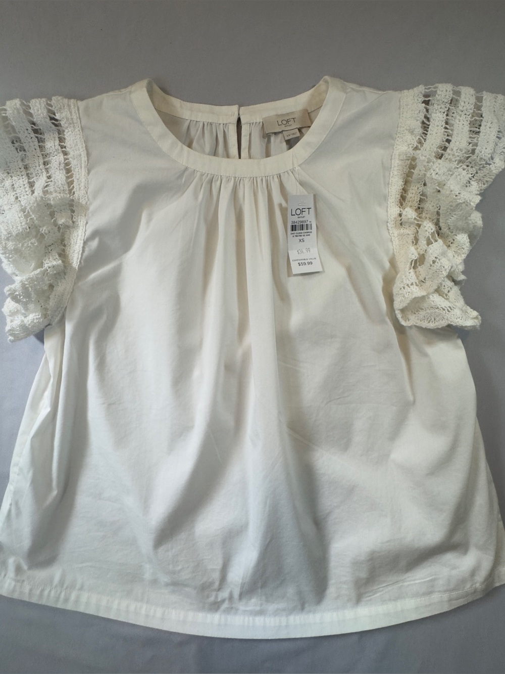 LOFT Outlet Women’s XS White Lace Flutter Sleeve Top